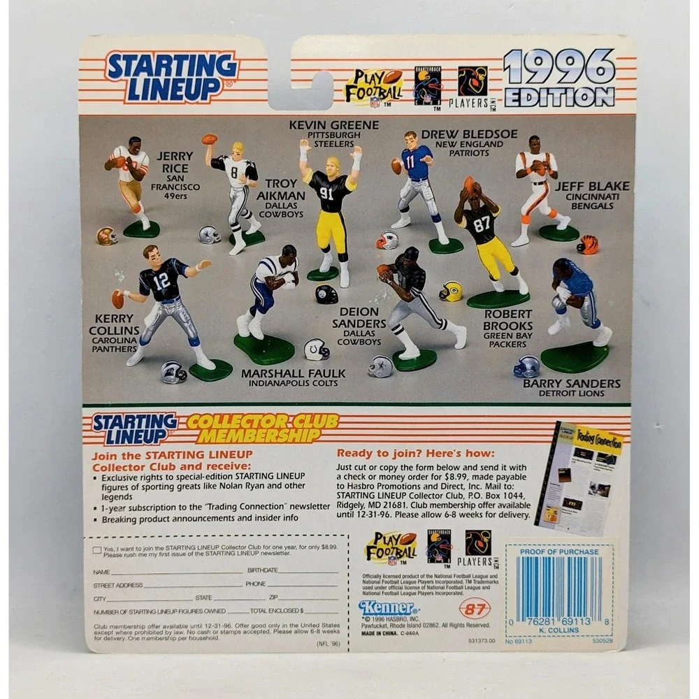 1996 Starting Lineup Kerry Collins Carolina Panthers Football Figure